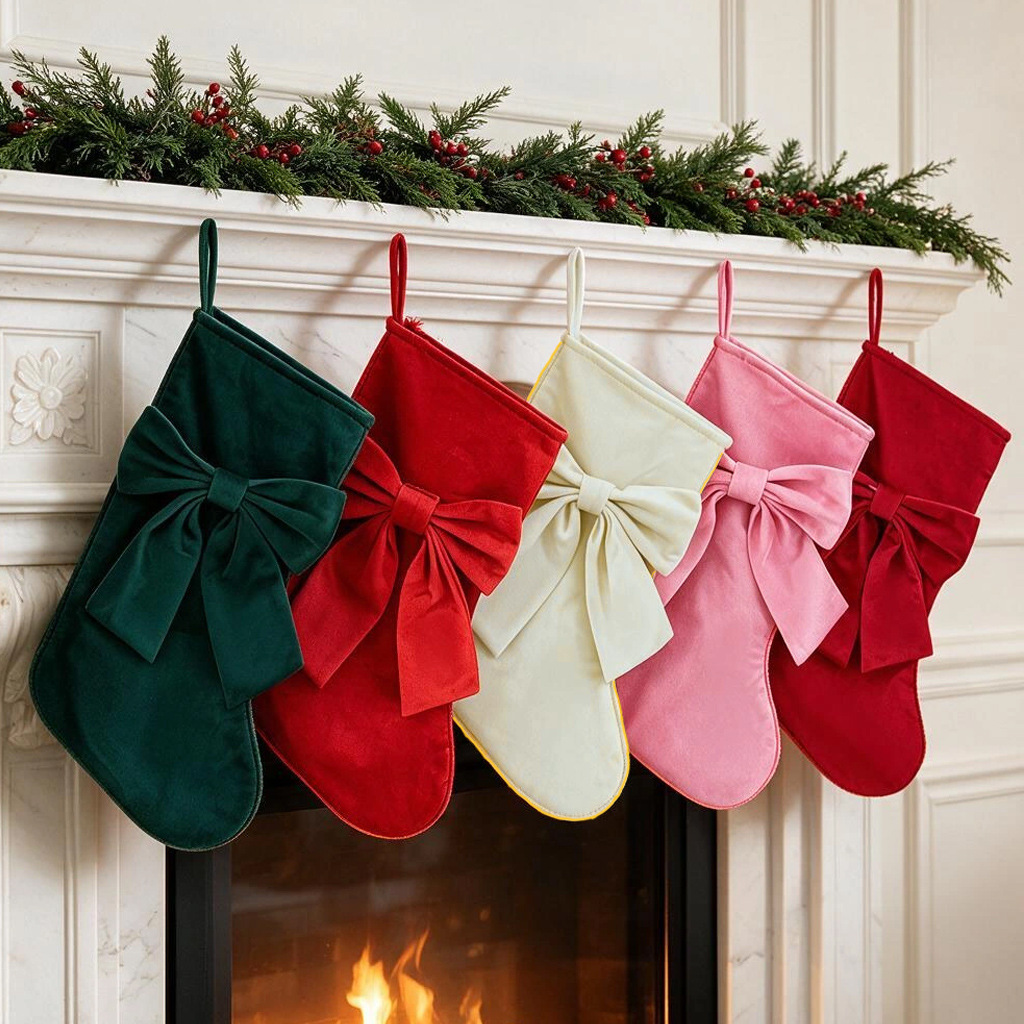 Christmas Stocking Hanging - 1pc Christmas Stockings, Bow Gift Bags,