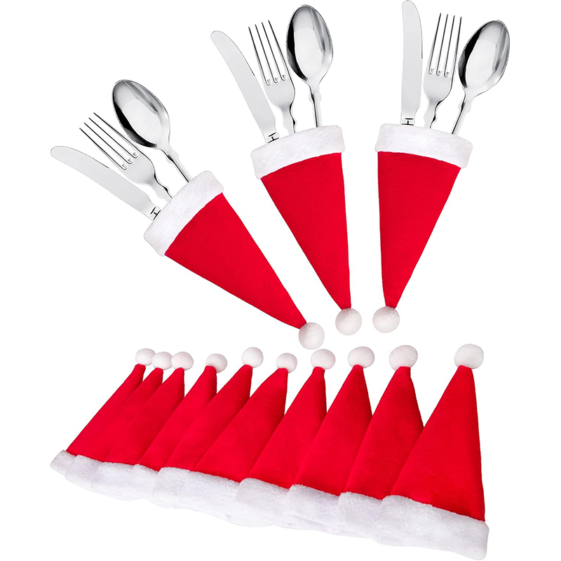Santa Hat Plush - 10/20/50Pcs Christmas Hat for Fork Knife