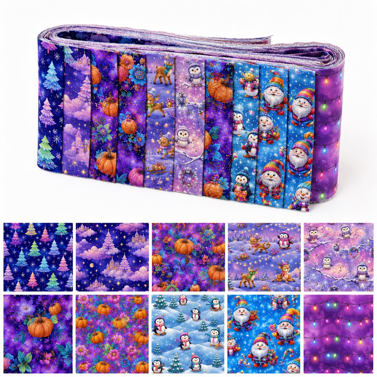 Christmas Table Runner - 10pcs Penguin Christmas Jelly Roll Fabric