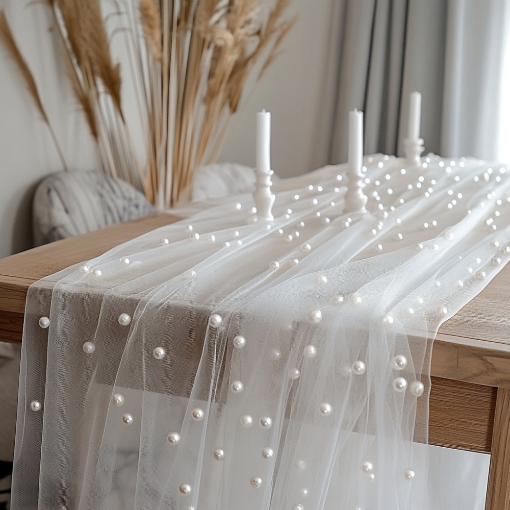Christmas Table Runner - Pearl Chiffon Table Runner 80x300cm Semi