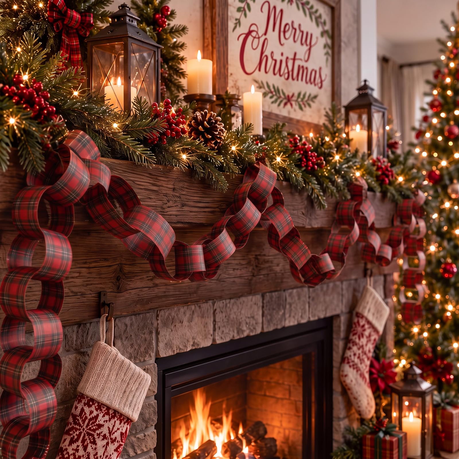 Red‑Black Plaid Paper Chain Ga - Christmas Throw Blanket review and price