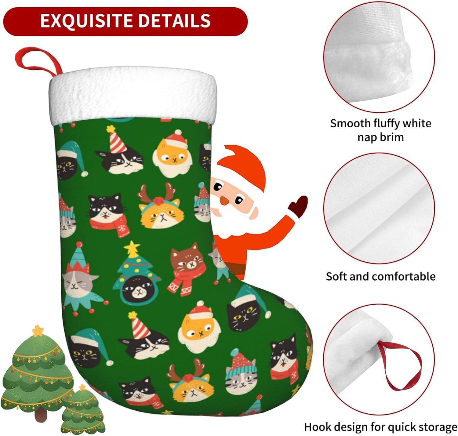 Cute Cats Green Christmas Stoc - Christmas Stocking Hanging review and price